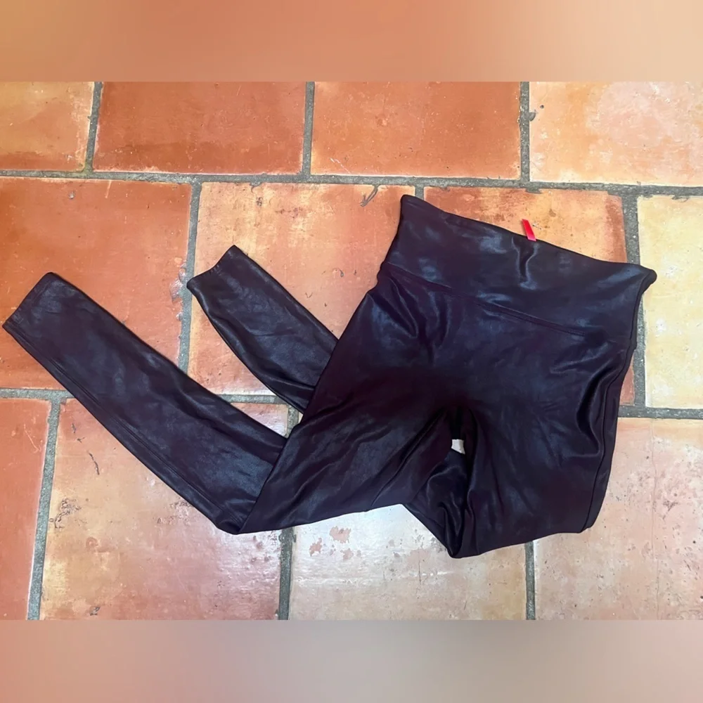 SPANX Burgundy Faux Leather Leggings - Picture 1 of 5